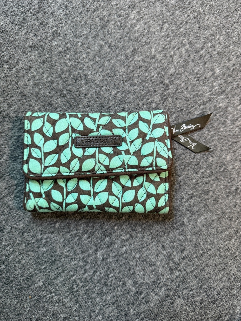 Vera Bradley Teal Leaf Quilted Trifold Wallet